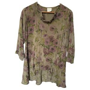 Click By Color Me Cotton Floral Tunic Top Size M Artsy Beachy Flowy Lagenlook